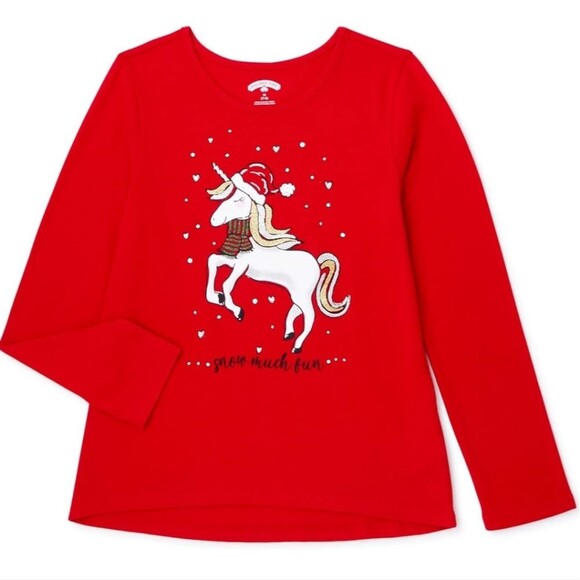 🎉5 For $10🎉 -Holiday time Girl M 7-8 Christmas Unicorn  Long-Sleeved Tee Shirt - Picture 1 of 4